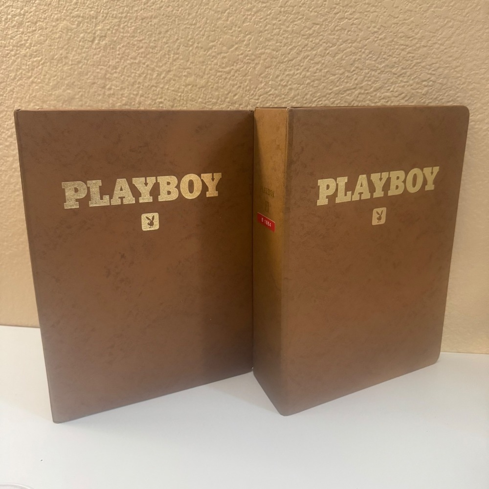 Vintage 1970's Playboy Magazine Binders Set (2) Brown Gold Logo Cases